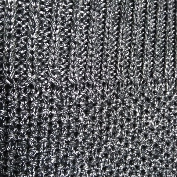 Black & Silver Metallic Knit Long Boat Neck Pullover Sweater Zip Detail Sz S/P - Picture 4 of 9
